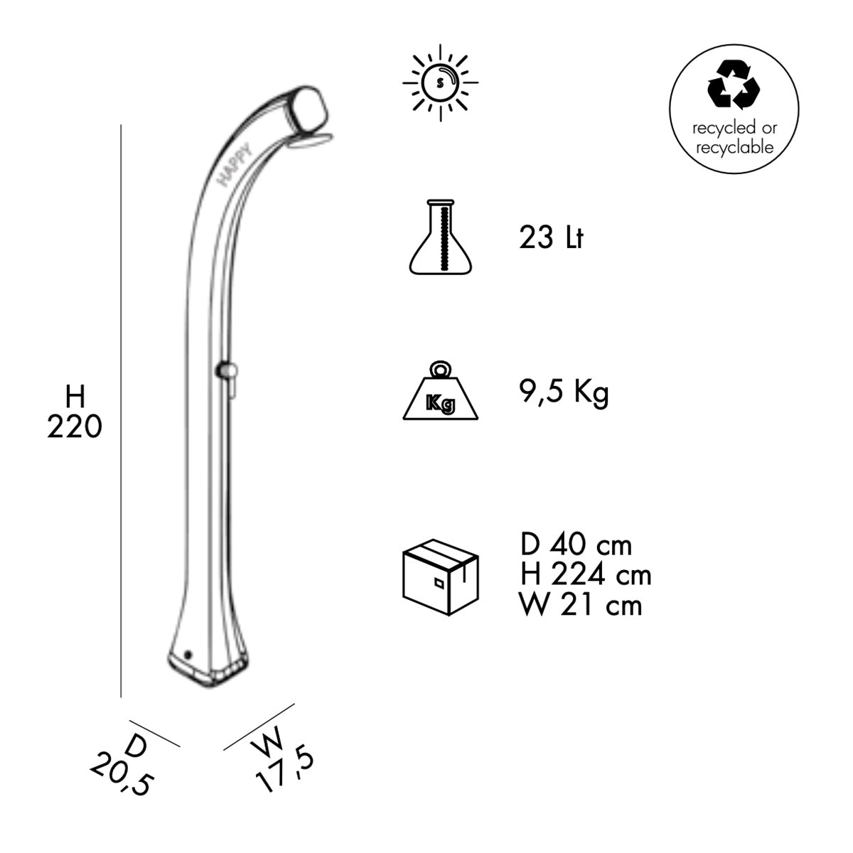 Dimensioni Doccia solare Happy