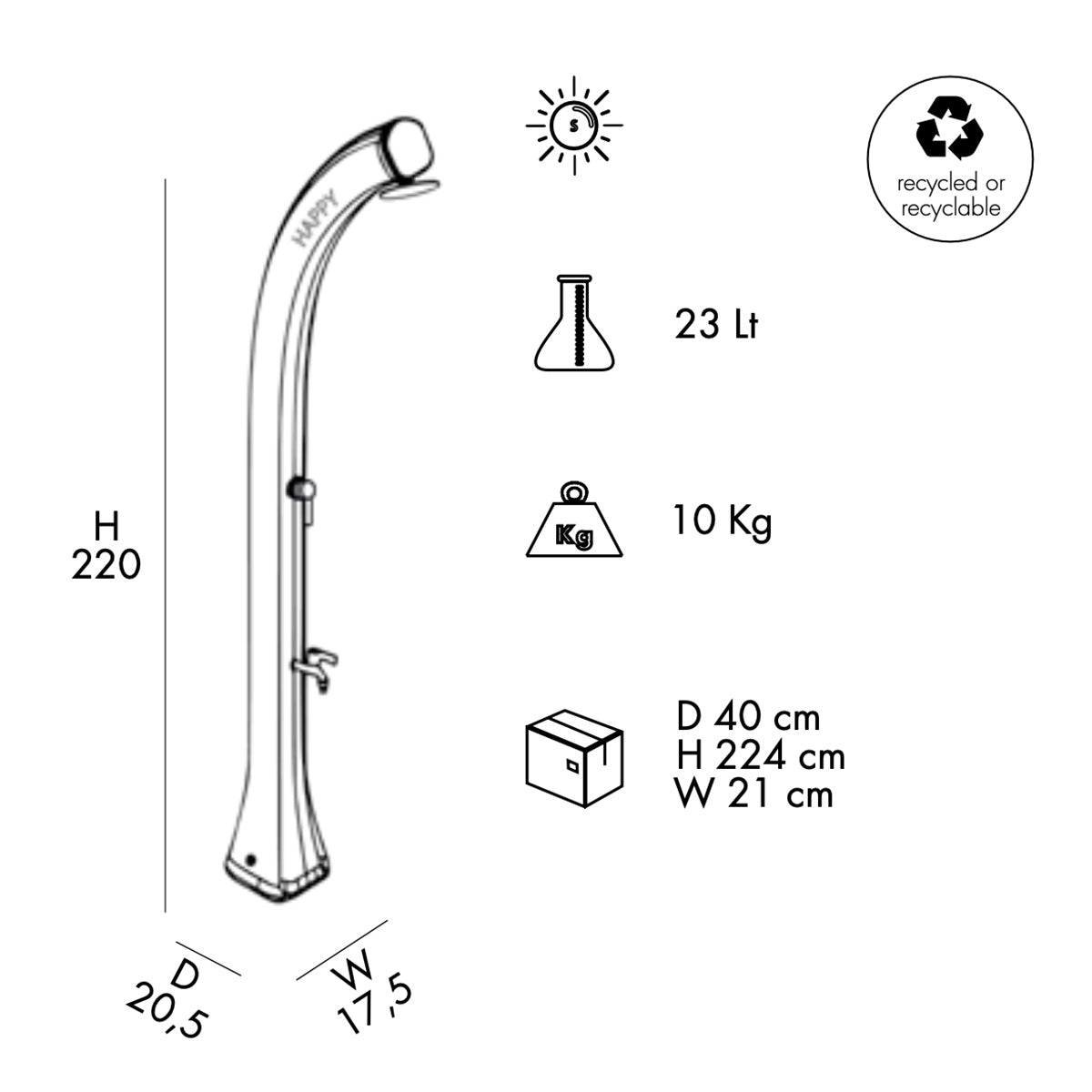 Doccia solare con lavapiedi Happy 120