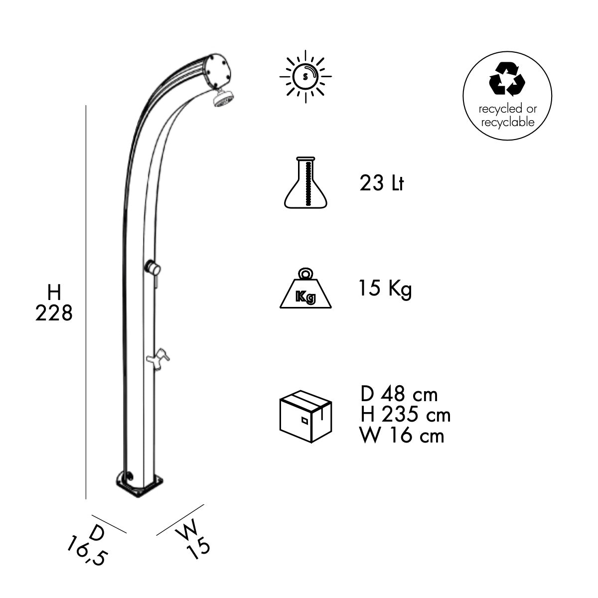 Doccia Solare in Alluminio 23Lt con lavapiedi Arkema Design JOLLY A520