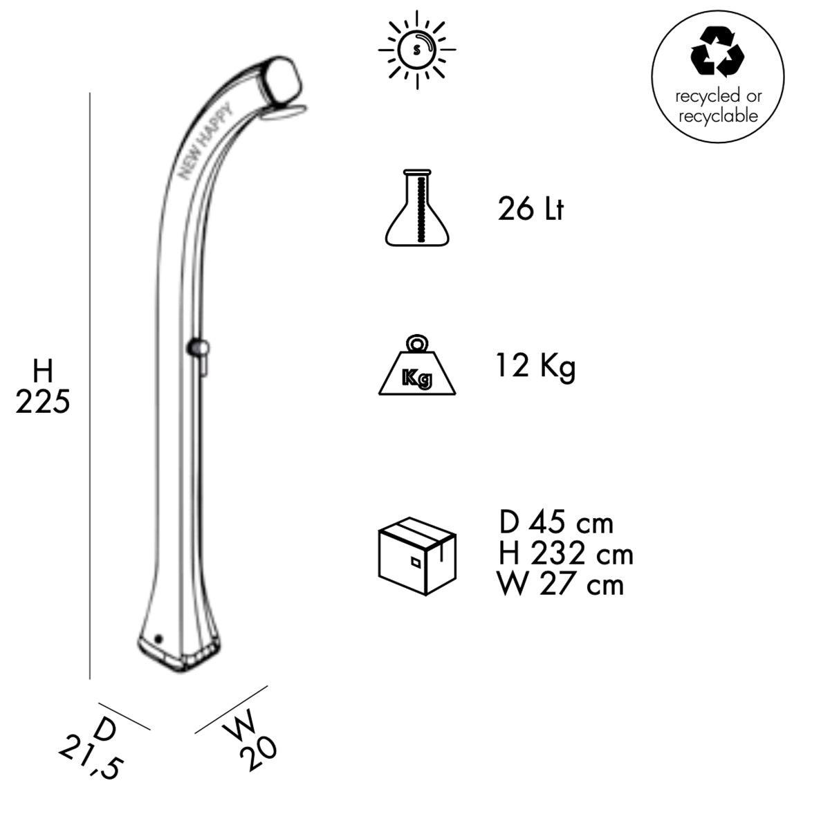 Doccia Solare in Resina 26Lt Arkema Design NEW HAPPY H200