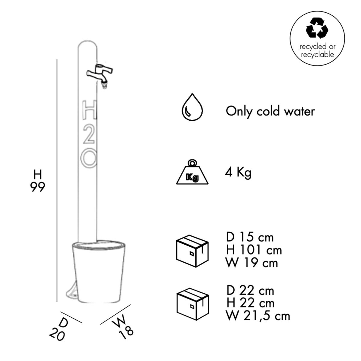 Fontana tradizionale con rubinetto e cestello Arkema Design H2O GH115/20