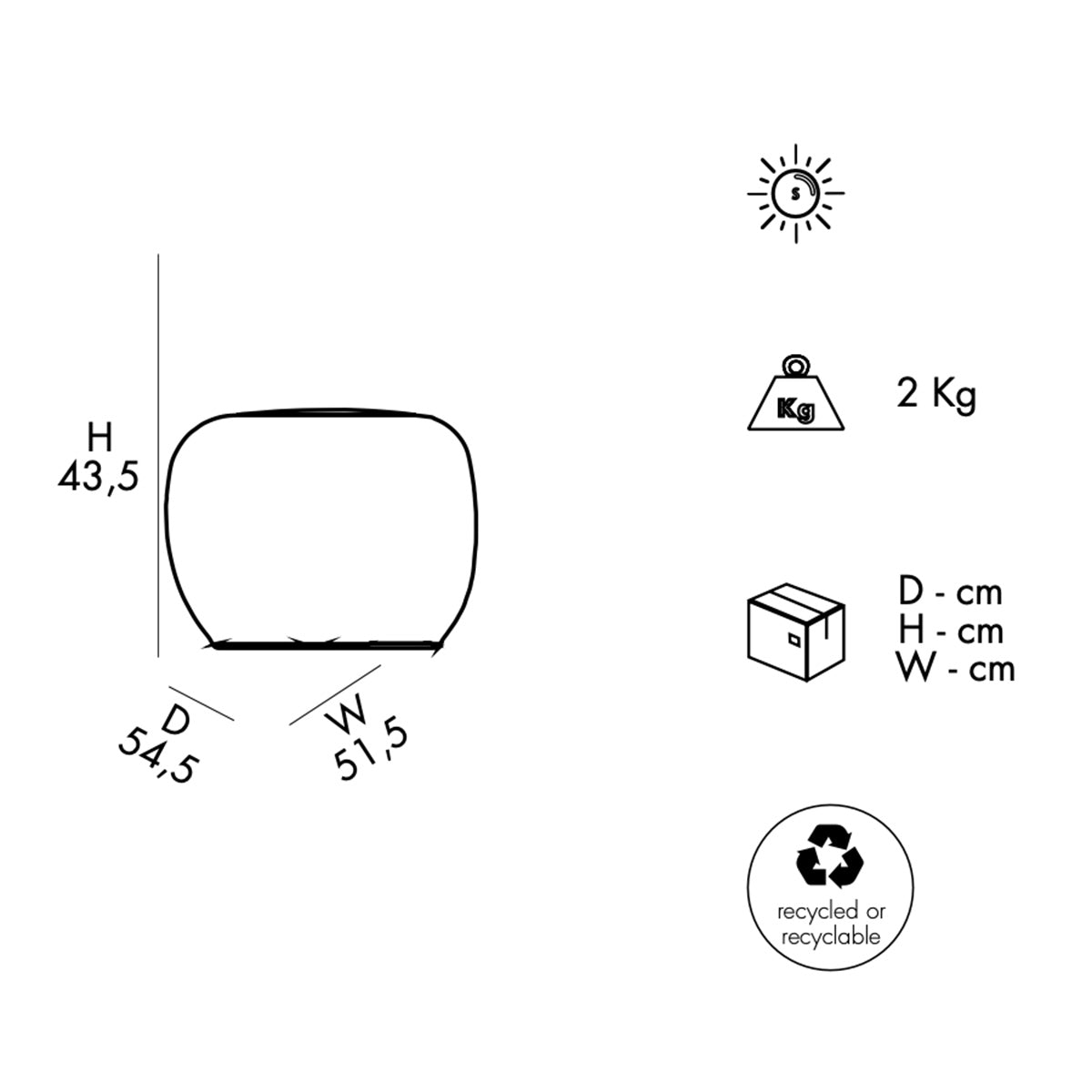 Complemento d'arredo luminoso fotovoltaico con telecomando Arkema Design Light Stone M