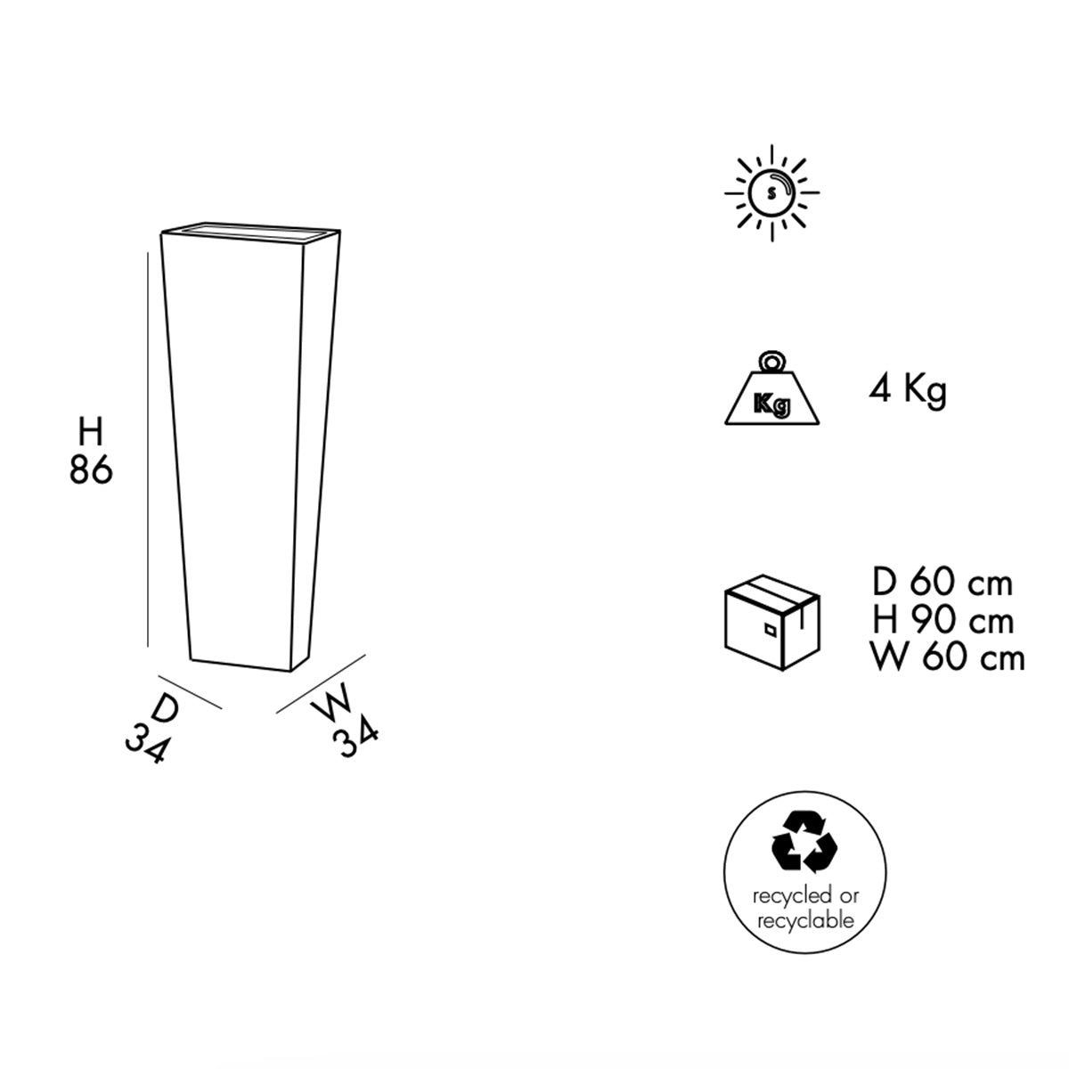 Vaso luminoso solare con telecomando Arkema Design Quadro86 SL