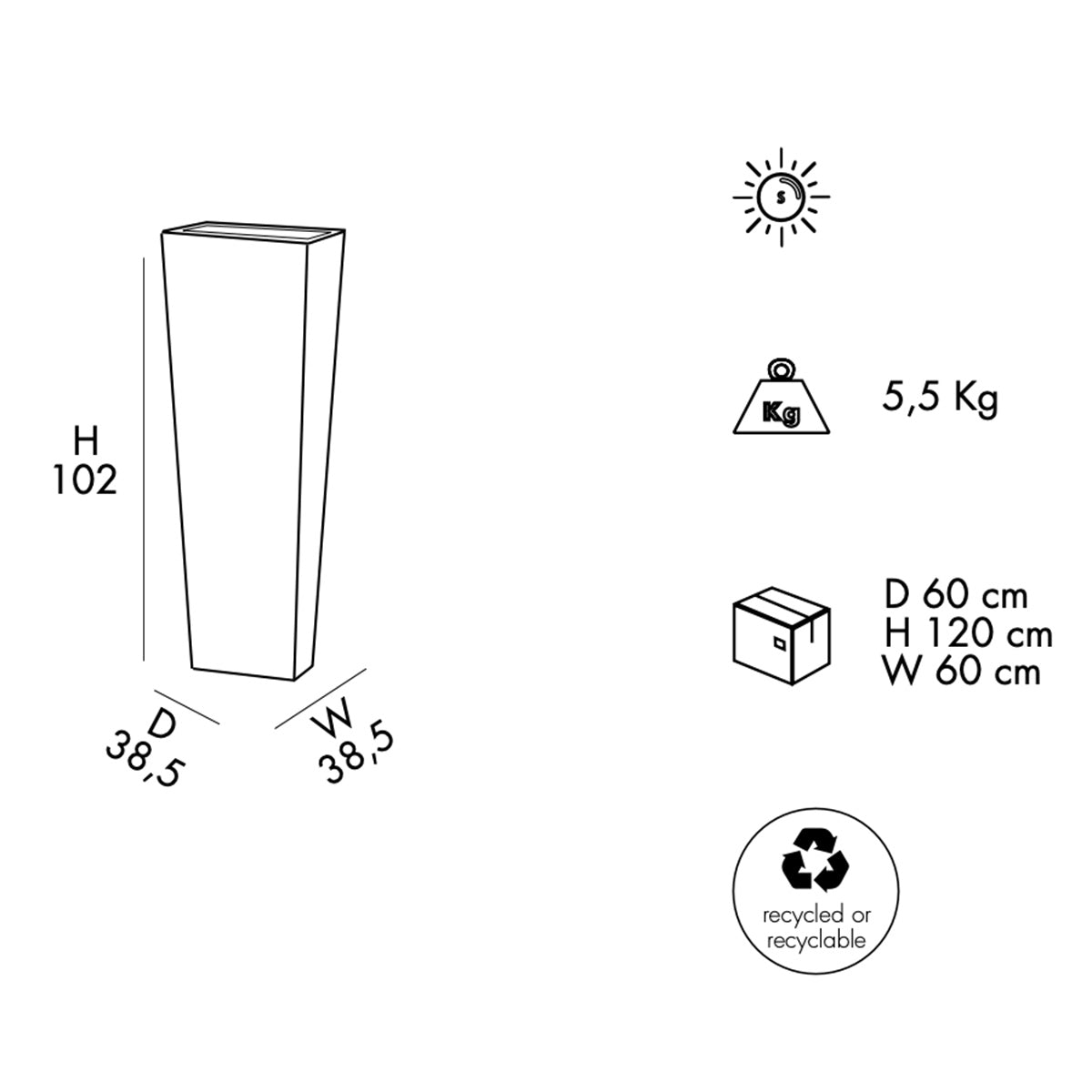 Vaso luminoso solare con telecomando Arkema Design Quadro102 SL