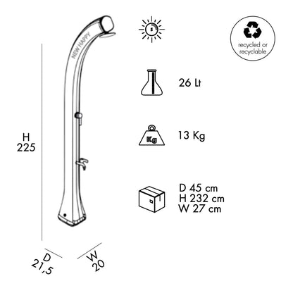 Doccia Solare in Resina 26Lt con lavapiedi Arkema Design NEW HAPPY H220