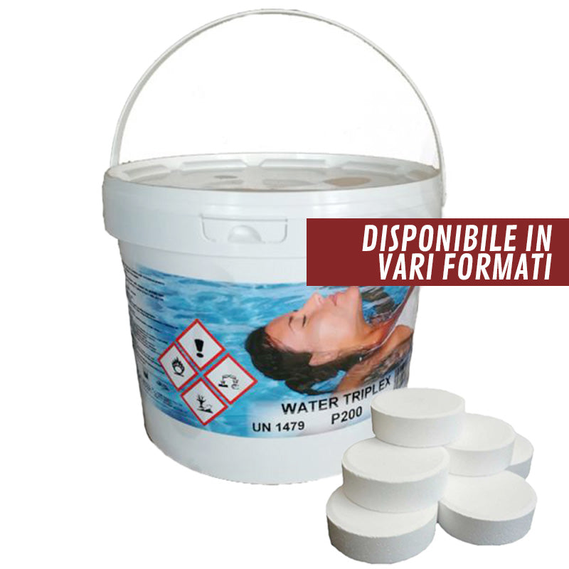 Water Triplex in Pastiglie da 200 Gr Disinfettante clorante, antialga e flocculante